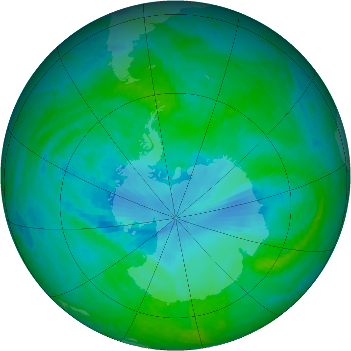 Antarctic ozone map for 22 December 2001